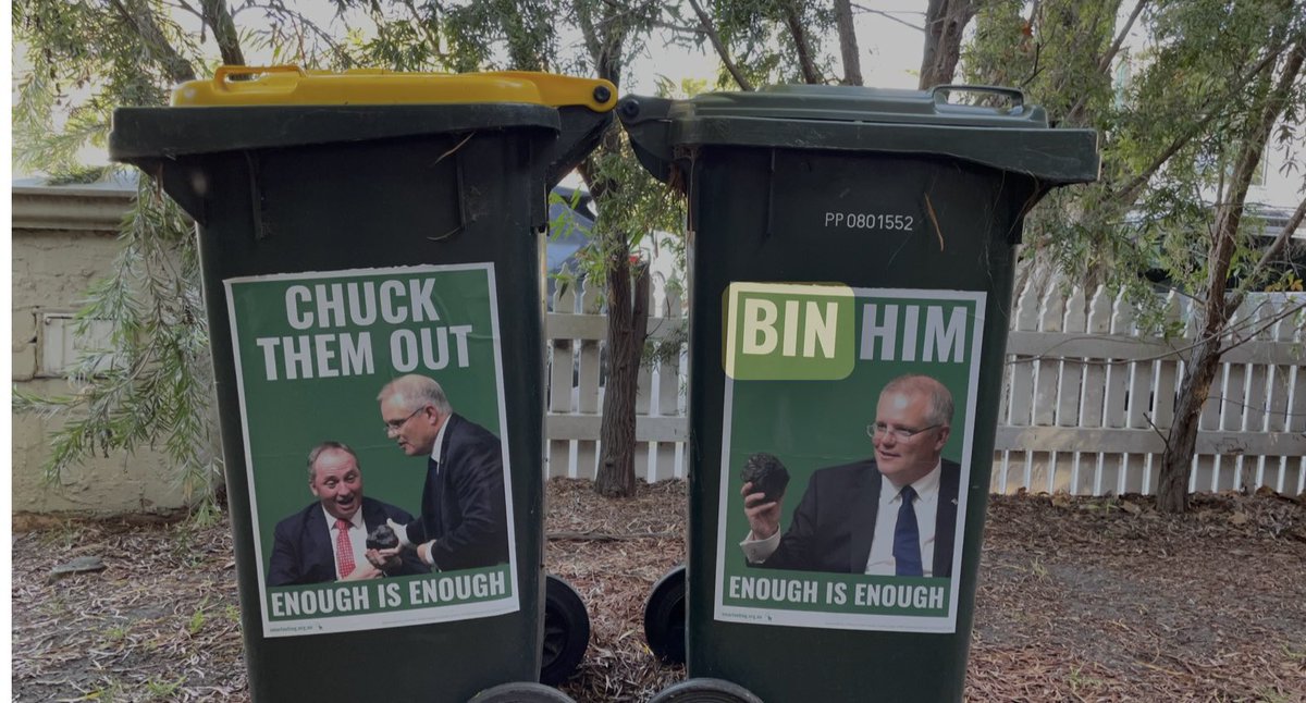 Polisubstance's tweet photo. Gut-churning speech from Scott whose faith in himself is nauseating. Can't stomach listening any longer, though I had wanted to bear witness to his departure. (Bin pic from Feb '2022.) #auspol #BinHim #Scott #EnoughisEnough https://t.co/tMTc8MRyVf