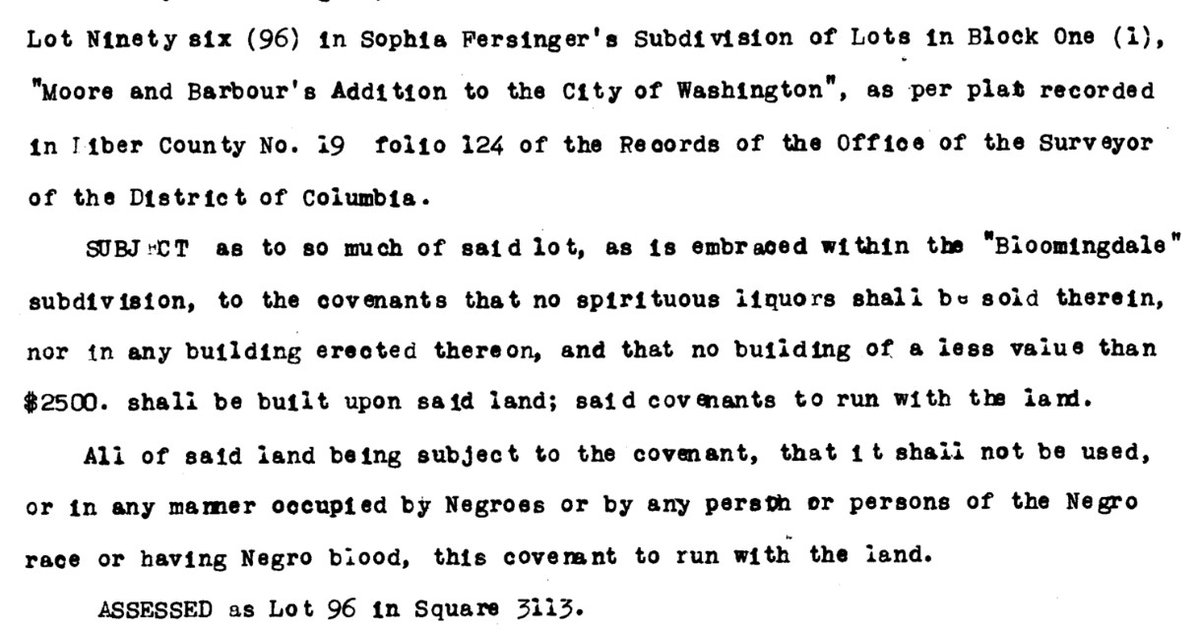 MappingSegregDC's tweet photo. @bloomingdame Got sucked into this question re the 100 block of Rhode Island Ave NW. It was the border of 3 subdivisions in which covenants were used elsewhere. Only one shows up in the Recorder of Deeds database, for 115 RI Ave (doesn't mean there weren't more). https://t.co/0T7MhyeA9S