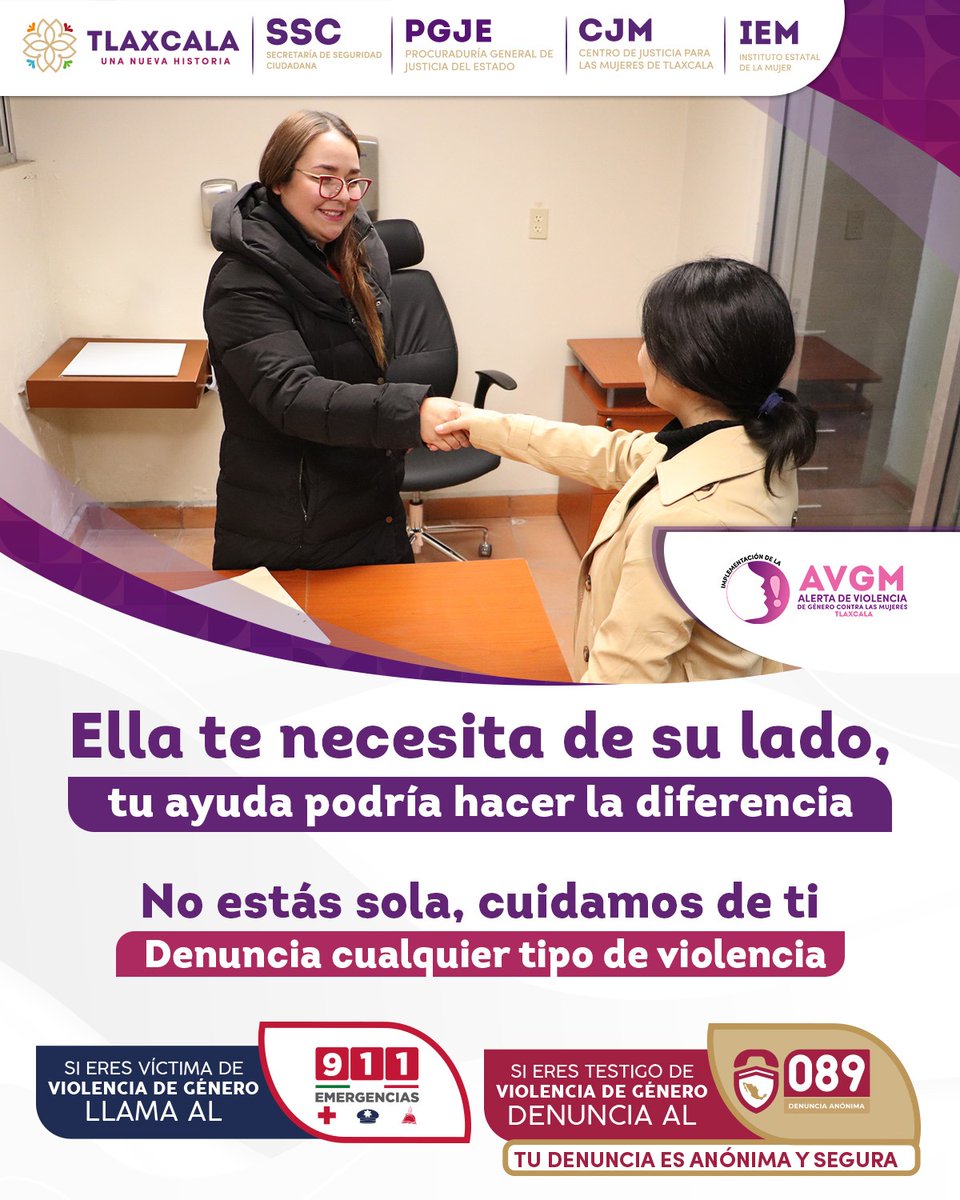 Coeprist's tweet photo. Ayudar puede hacer la diferencia. ¡No estás sola, cuidamos de ti! Si eres víctima denuncia al 911
Si eres testigo llama al 089. 
#UnaNuevaHistoria
@Gobierno del Estado de Tlaxcala
@Instituto Estatal de la Mujer
@Centro de Justicia Para las Mujeres de Tlaxcala https://t.co/NaGuQUuNZJ