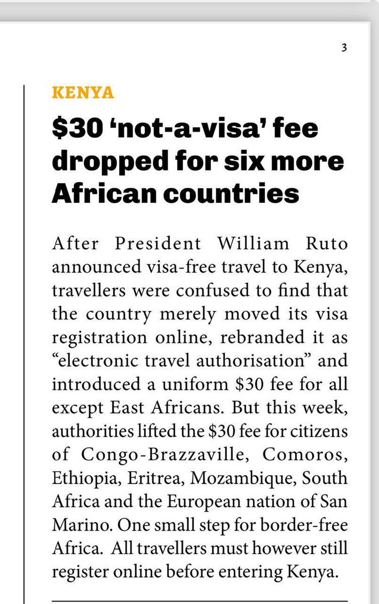 Salone passport holders who used to travel to Kenya visa-free are now required to apply online and pay a 30$ fee before flying. While other countries who used to enjoy visa-free status with Kenya have successfully protested this, we are unsure what @TimKabba is doing about this.