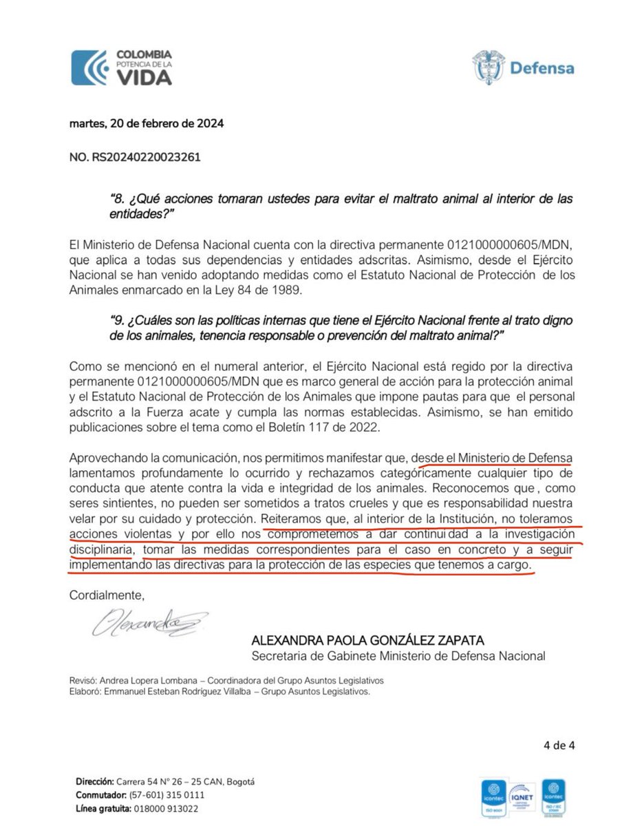 ¿Recuerdan al desgraciado del <a href="/COL_EJERCITO/">Ejército Nacional de Colombia</a> que grabaron violando a una perrita? El <a href="/mindefensa/">Mindefensa</a> nos informa lo siguiente:
1️⃣ La investigación penal en <a href="/FiscaliaCol/">Fiscalía Colombia</a> está activa
2️⃣ La oficina de control interno del Ministerio le abrió investigación disciplinaria al infeliz.