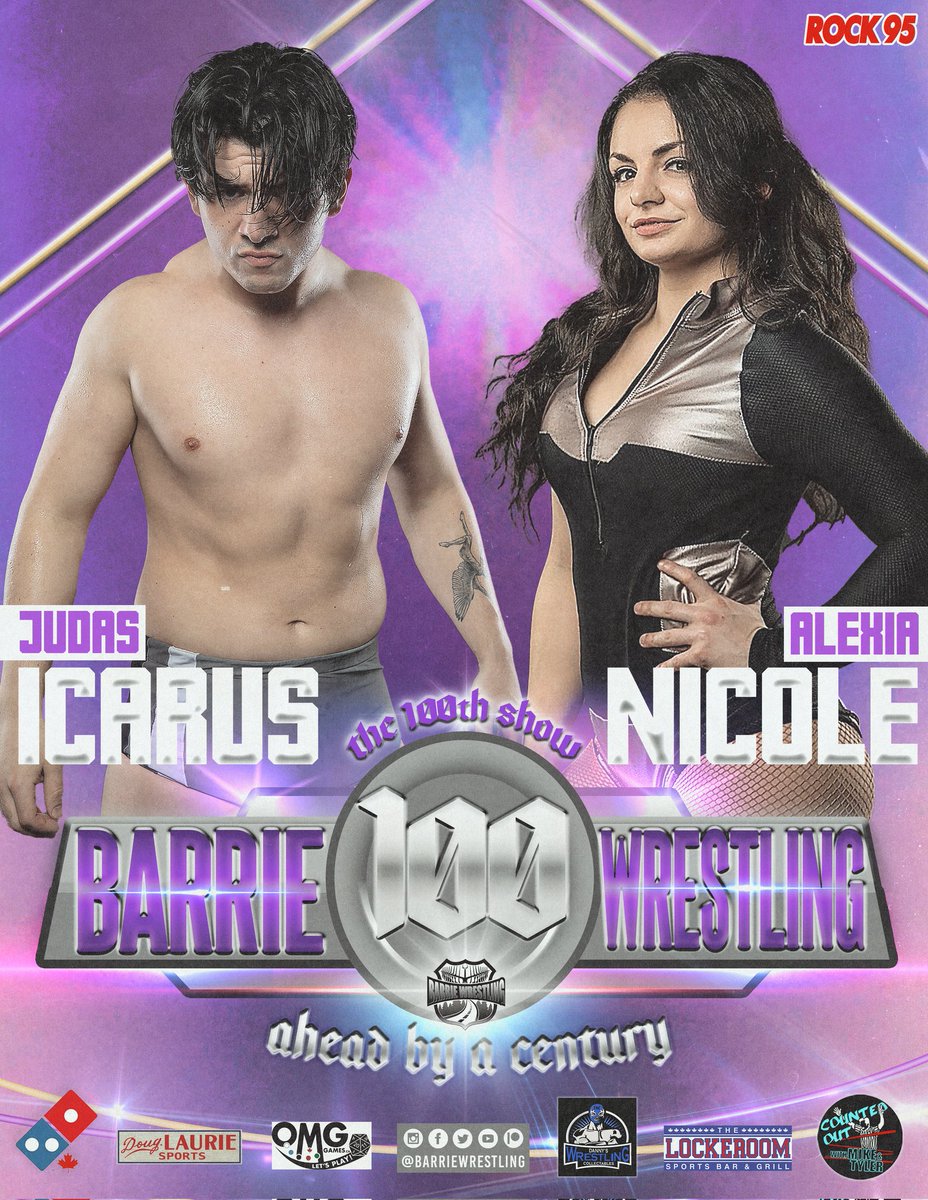 BarrieWrestling's tweet photo. Saturday, Mar. 2
The 100th Show
@thejudasicarus vs @ItsAlexiaNicole
Front and second row gone!
General admission LIMITED!
Contact Barrie Wrestling for tix now!
#BarrieWrestling
#BW100
#AheadByACentury https://t.co/tsTMazAmUe