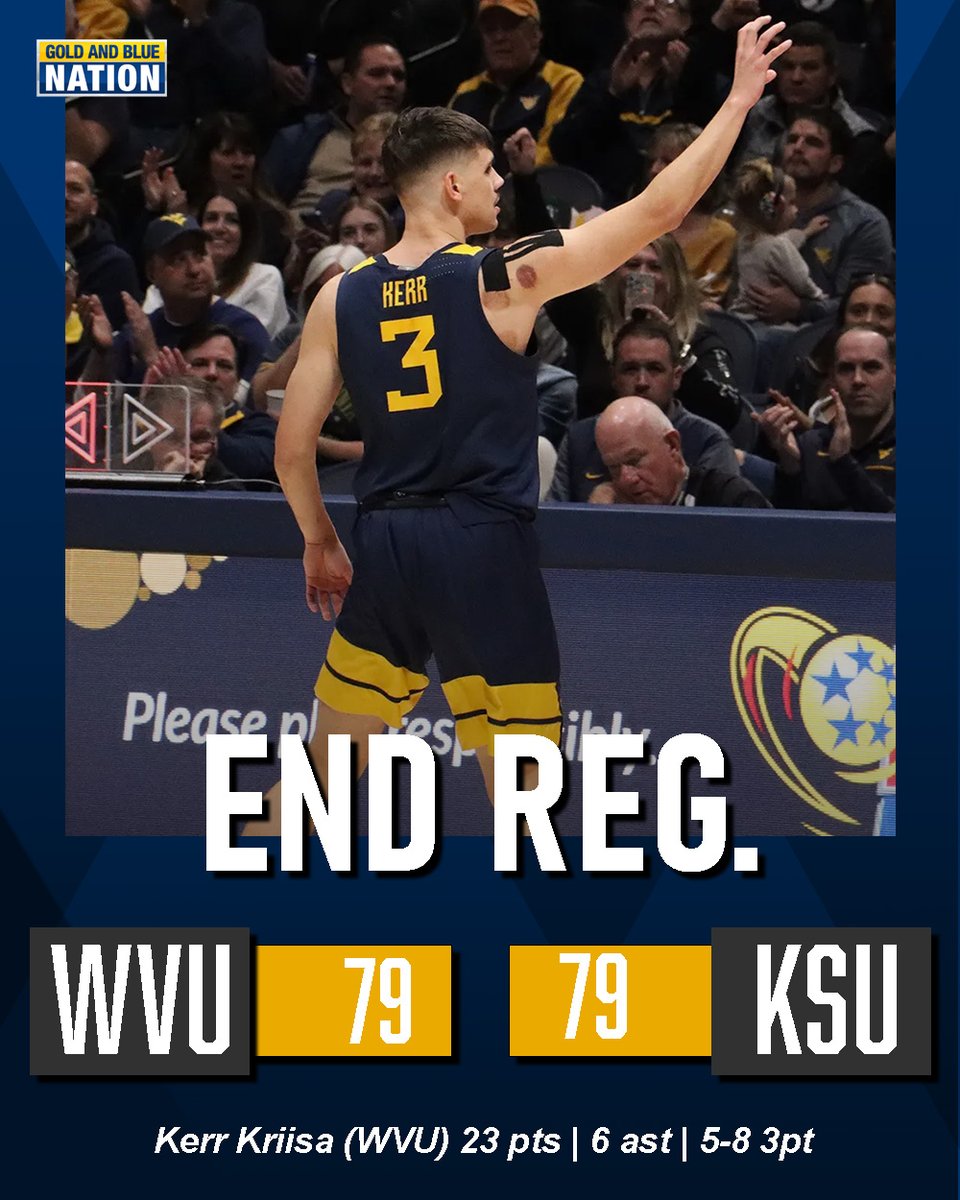 Gold and Blue Nation on X: MADNESS in Manhattan, Kansas! West Virginia has  erased a 25-point lead, and has forced overtime! #WVU #HailWV   / X