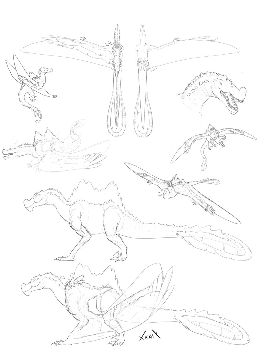 Xenix____'s tweet photo. A creature I created. A dinosaur hybrid. 
***Asyhasaursuchus***
                      *(A - zah - saur - shu - kuhs)*

       - Kaprosuchus
       - Spinosaurus
       - Utahraptor
       - Ornithocheirus https://t.co/dhr92OarVA