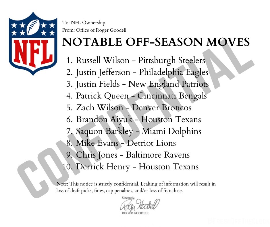 FOTCSports's tweet image. Wow, someone leaked the #NFL off-season script sent out ahead of the combine. 

#NFLScript