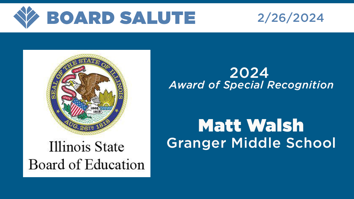 Congratulations to <a href="/GrangerIPSD204/">GrangerMiddleSchool</a> bilingual teacher, Matt Walsh, for receiving the Illinois State Board of Education’s 2024 Award of Special Recognition. #boardsalute