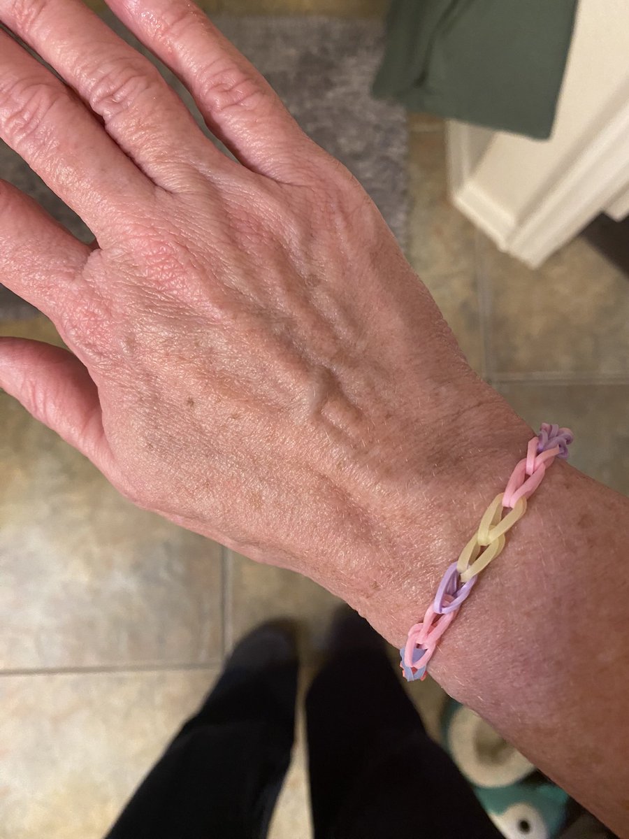 Home from an evening of tutoring with some new bling — a handmade bracelet from a darling second-grader.