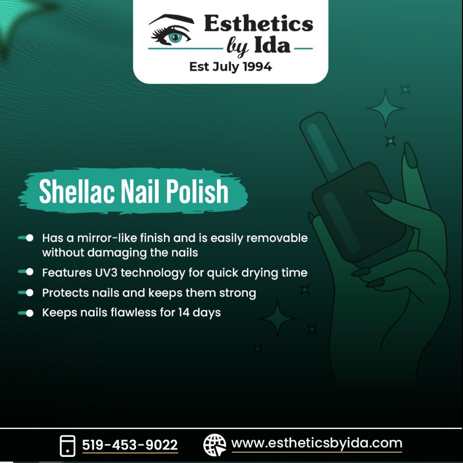Shellac Polish keeps your nails perfect for two weeks and also makes them stronger.  Choose from 40 vibrant colors! 📷 #Shellac #aesthetics #ShellacPolish #ShellacNails #NailColors #Manicure #Manicuring #BeautifulNails #GelNail #NailCare #HealthyNails #EstheticsbyIda