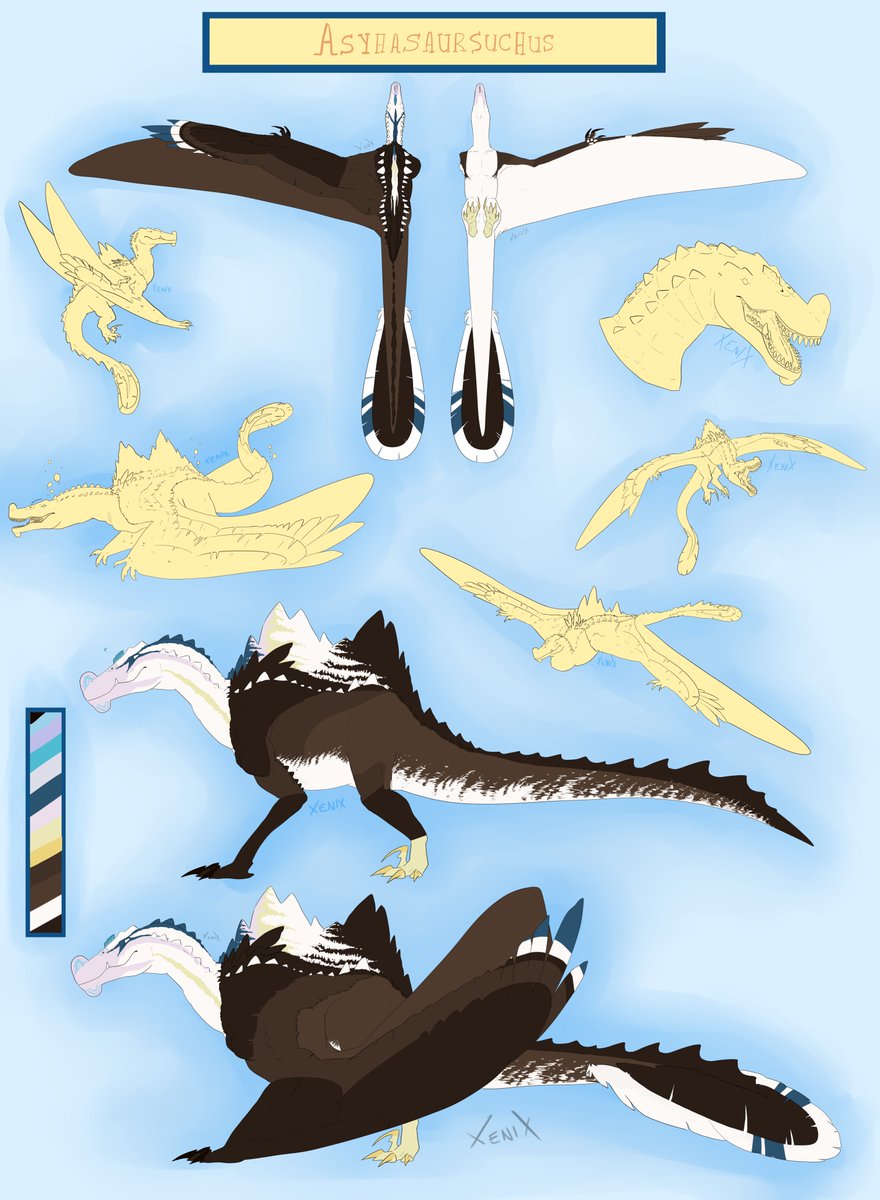 Xenix____'s tweet photo. A creature I created. A dinosaur hybrid. 
***Asyhasaursuchus***
                      *(A - zah - saur - shu - kuhs)*

       - Kaprosuchus
       - Spinosaurus
       - Utahraptor
       - Ornithocheirus https://t.co/dhr92OarVA