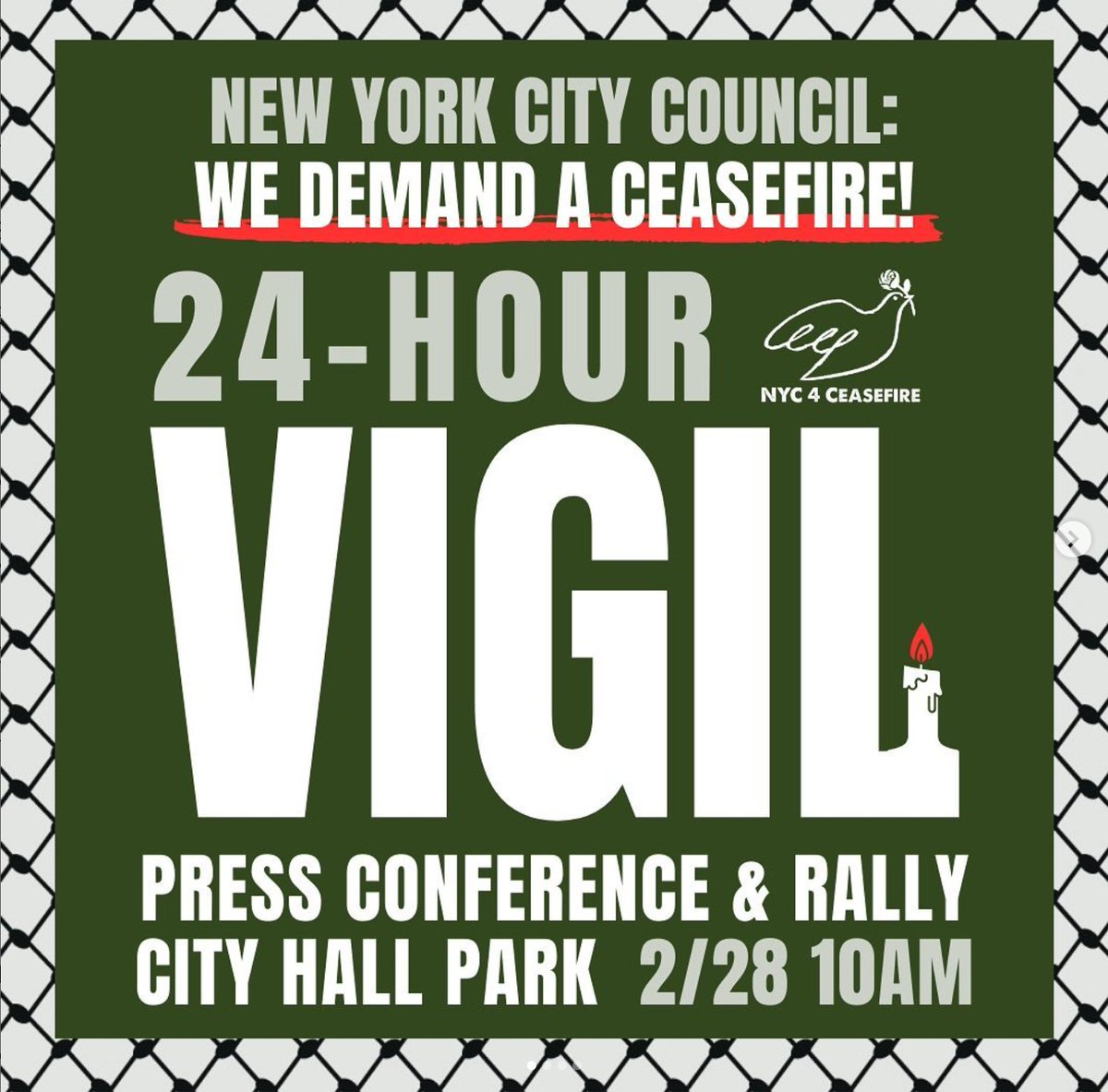 On Wed 2/28: Join BFP and NYC4Ceasefire Coalition to demand the city council call for a ceasefire in Gaza. Israel's ongoing genocide in Gaza is funded and supported by our tax dollars. We support a permanent ceasefire and an end to US support for these war crimes.