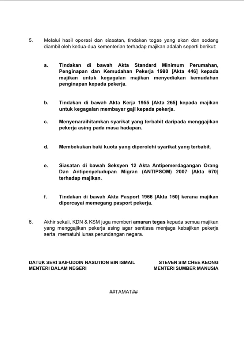 Bukan begitu Tuan. Ada 6 tindakan tegas selain "blacklist".

Untuk @myksm_mohr tindakan undang2 di bawah Akta 446 dan Akta 265 akan diambil. 

Untuk <a href="/KDNPUTRAJAYA/">KDN🇲🇾</a> tindakan undang2 di bawah Akta 670 dan Akta 150 akan diambil. 

Akta 670 ialah akta anti-pemerdagangan orang.