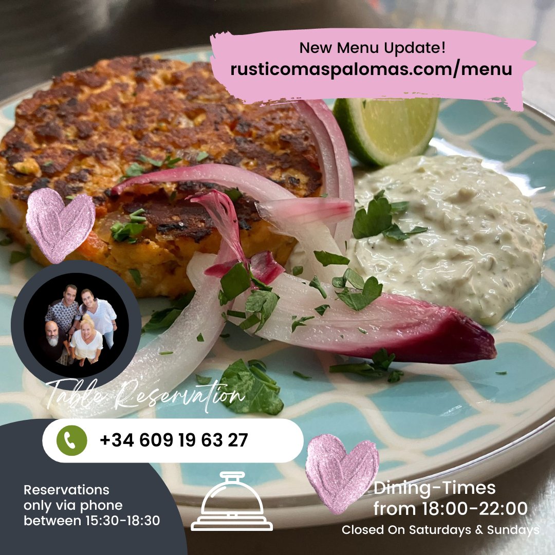 RusticoTapas's tweet image. The new menu is updated and ready. The current "star" is Salmon Fish cakes &amp;amp; home made Tartar sauce. See all delicious details at rusticomaspalomas.com/menu - Table reservations are recommended!