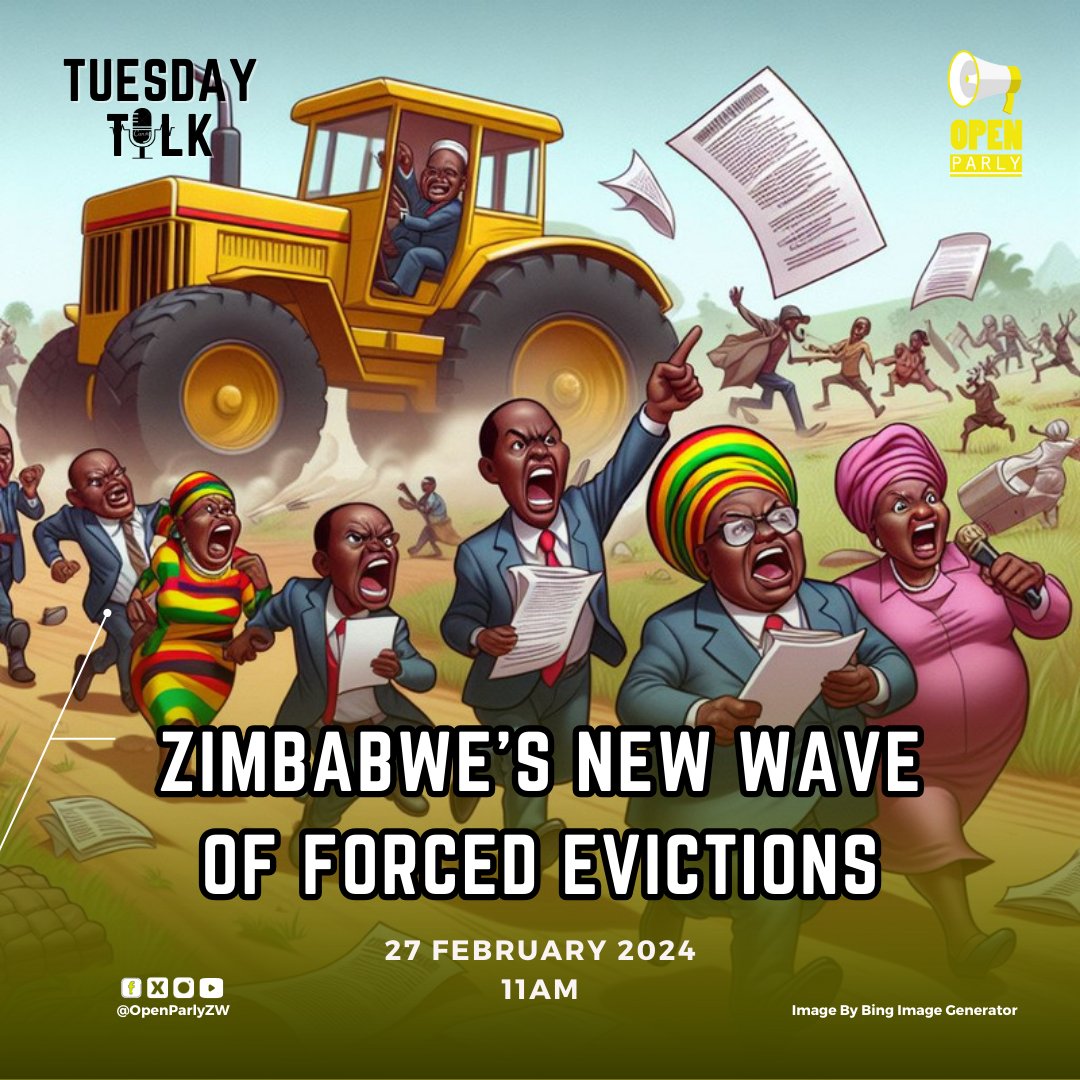 #TuesdayTalk🎙️ Date: 27 February 2024 Topic: Zimbabwe's New Wave of Forced Evictions Host: Takudzwa Musakasa Guest: Hon. Agency Gumbo (Hatcliffe Member of Parliament) @agencygumbo @TaqueRemzy @CCCZimbabwe @zanupf_patriots @Moha_Zim @MoLAFWRD_Zim @ChraHarare @cohsunshinecity