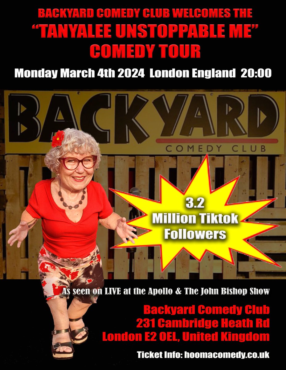 TanyaleeDavis's tweet image. Comedian Tanyalee Davis is coming 2 London, England ONE NIGHT ONLY 4 March Backyard Comedy Club. Tickets jokepit.com/comedy-in/lond… Live at the Apollo, The John Bishop Show @TheLastLeg @bbccomedy @TimeOutLondon #comedy #UnstoppableMe #TanyaleeDavis @SarahMillican75 @JohnBishop100