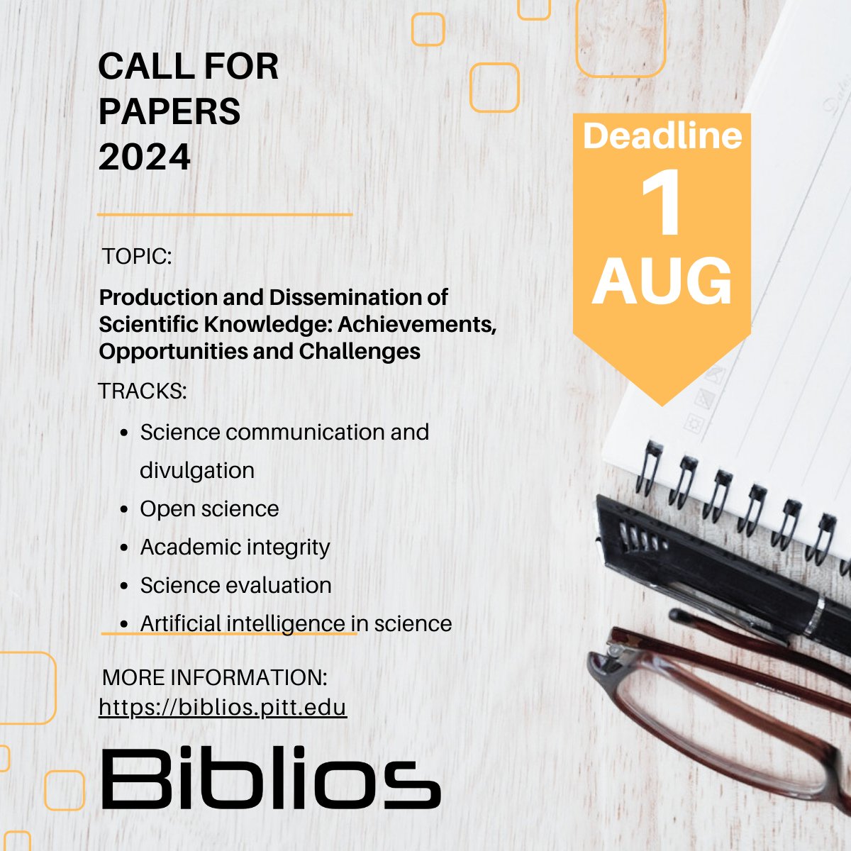 📢Biblios | Call for Papers 2024  

Production and Dissemination of Scientific Knowledge: Achievements, Opportunities and Challenges

Submission start date: 02/29/2024
Submission deadline: 01/08/2024

More information: biblios.pitt.edu/ojs/biblios/an…