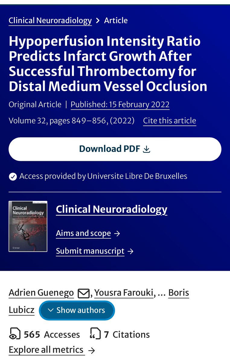 neurovascu_lab's tweet image. Quantitative measurement of collaterals by the hypoperfusion intensity ratio (HIR) on baseline CT Perfusion correlates with infarct growth and clinical outcome after endovascular recanalization of #stroke caused by #DMVO or #MeVO
@GuenegoAdrien @RadioLogs @RapidAI