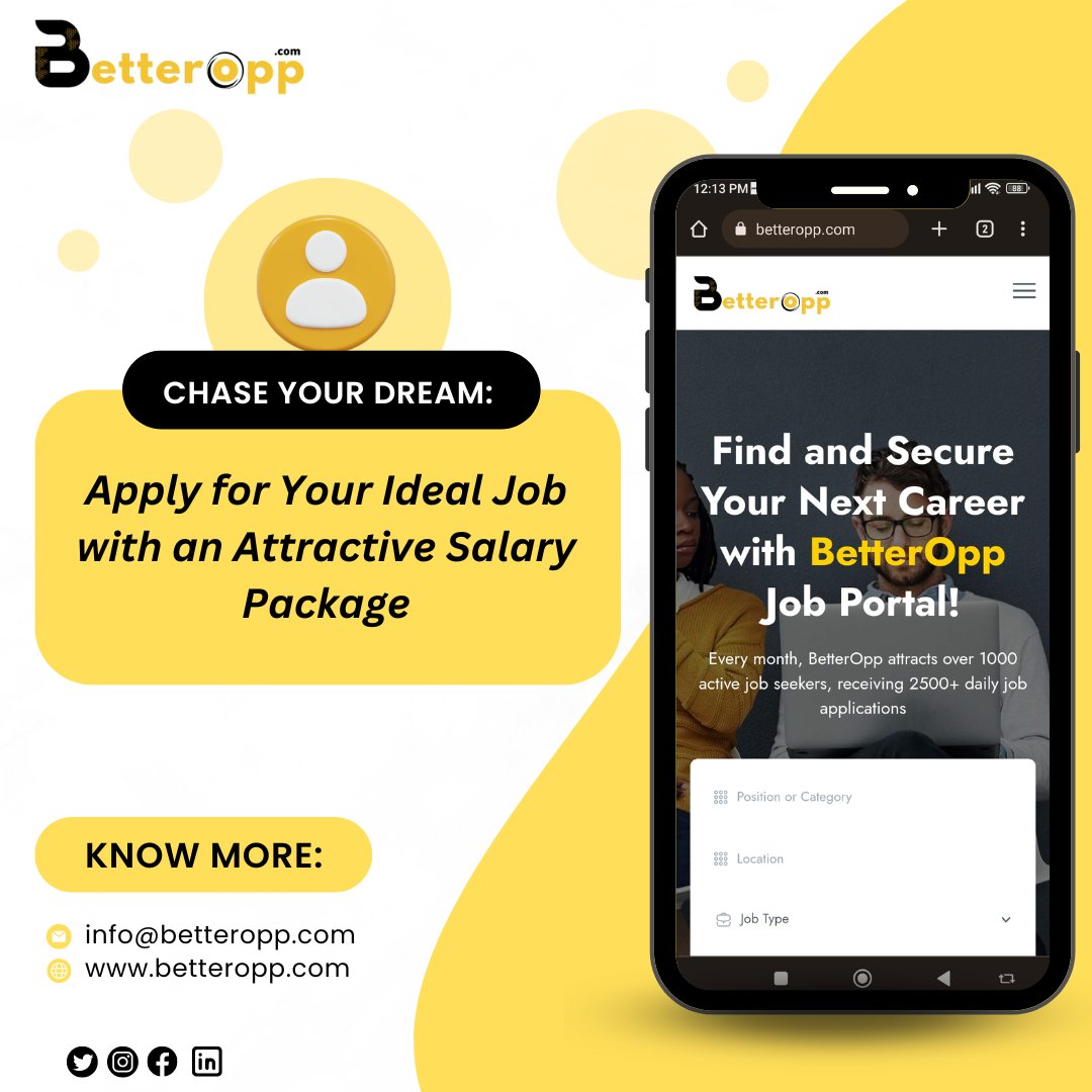 better_opp's tweet photo. "Unlock the door to your dream career with competitive compensation! 🚀💼 
.
.
.
#DreamJob #CareerGoals #ApplyNow #SalaryPackage" https://t.co/RDNoMjFgVF