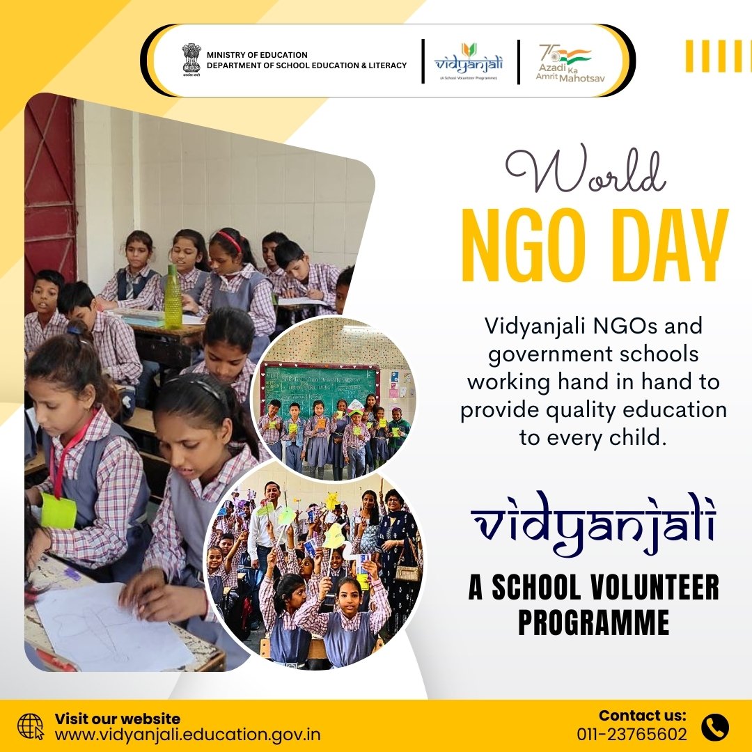 Vidyanjali NGOs and government schools working hand in hand to provide quality education to every child. 
#WorldNGODay #JoinVidyanjali #NGO