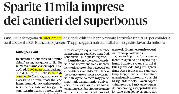 👷 Edilizia "apri e chiudi"

🗞️ "Sparite 11mila #imprese dei cantieri del superbonus" <a href="/GiuseppeLatour/">Giuseppe Latour</a> su <a href="/sole24ore/">IlSole24ORE</a> 

#incentivi <a href="/ancenazionale/">ANCE</a> <a href="/ANCEgiovani/">ANCEgiovani</a> <a href="/CamCom_gov/">CamCom</a> <a href="/VivMilano/">Viv Milano</a> <a href="/carlucci_cc/">Claudia</a> <a href="/Virus1979C/">MC</a> <a href="/tranellio/">Ben Tranellio  ᏍᏏᏉᏯ</a> <a href="/camcom_pno/">CamCom Monte Rosa Laghi Alto Piemonte</a>