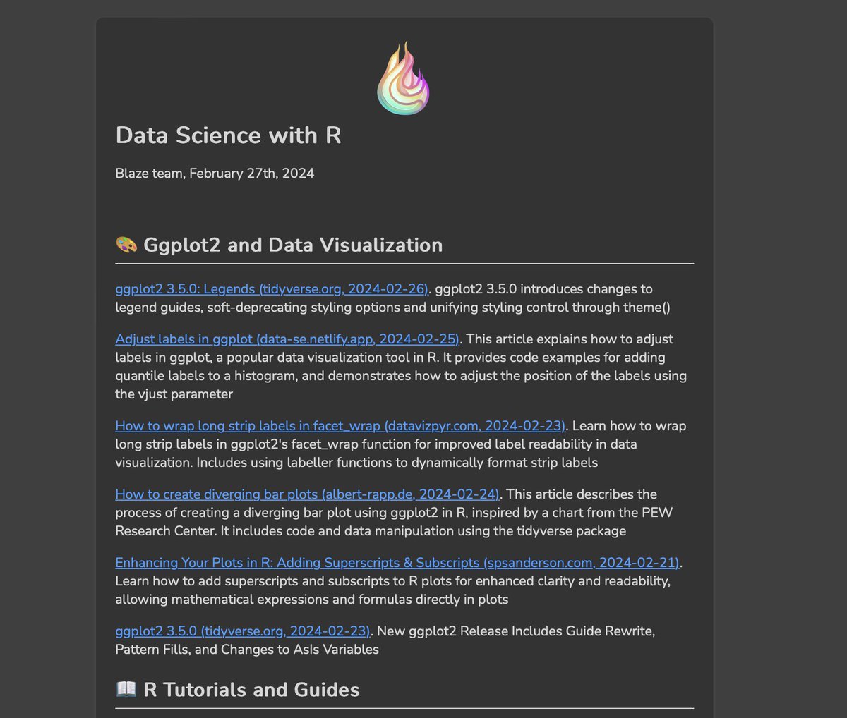 Data science with R: blaze.email newsletter is hot of the press! A digest of everything from the #rstats community over the last week. 📄 PDF version here: …ze-assets.nyc3.digitaloceanspaces.com/pdfs/data_scie… ✨ or subscribe to get future editions by email blaze.email