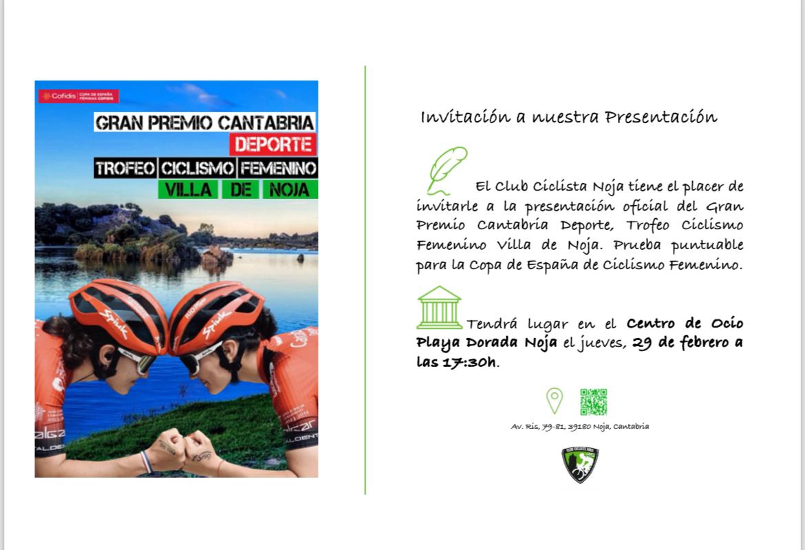 Presentación GP Cantabria Deporte VIII Trofeo Villa de Noja 
🗓️ Jueves 29 a las 17:30
📍Centro de ocio de Playa Dorada de Noja
#CopaEspañaFemCofidis