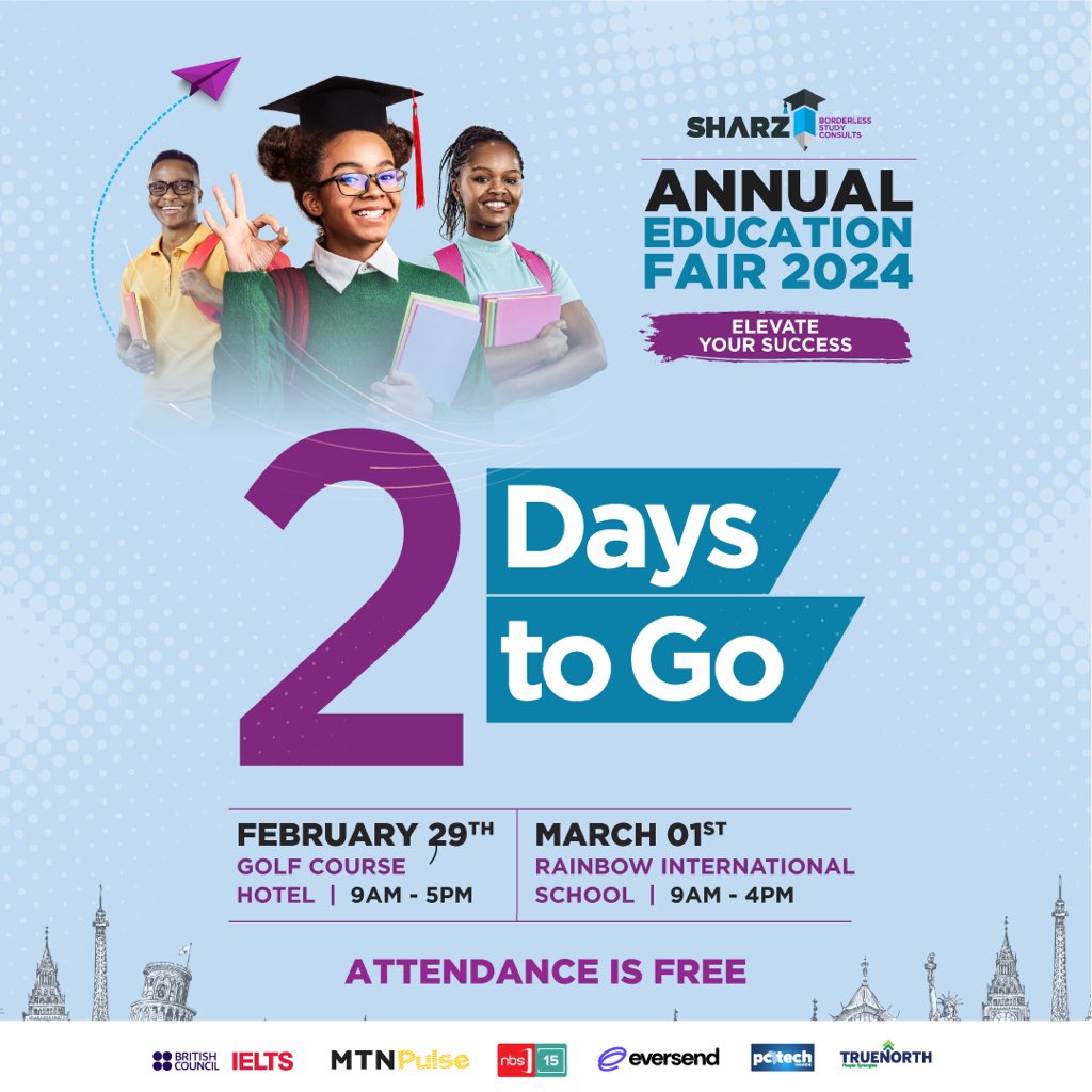 The day is closing in and just incase you are wondering, attendance is absolutely free of charge! This thursday and Friday, @SharzConsults will be hosting the 2024 Annual Education Fair. Come and #ElevateYourSuccess.