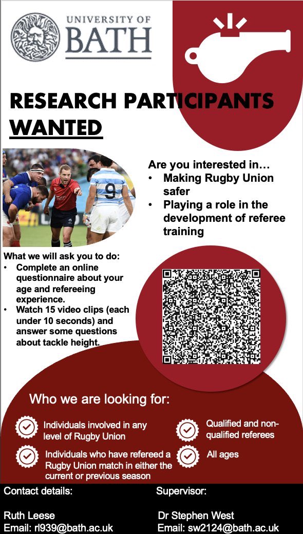 2 weeks down, 2 to go. Would love to try and get some extra referees involved. Thanks to the ~40 so far Looking for some specific groups if possible ➡️ women (just 3 so far) and those who officiate women’s rugby ➡️ ages 20-30 All welcome ! Please RT and share @UKCCIIS