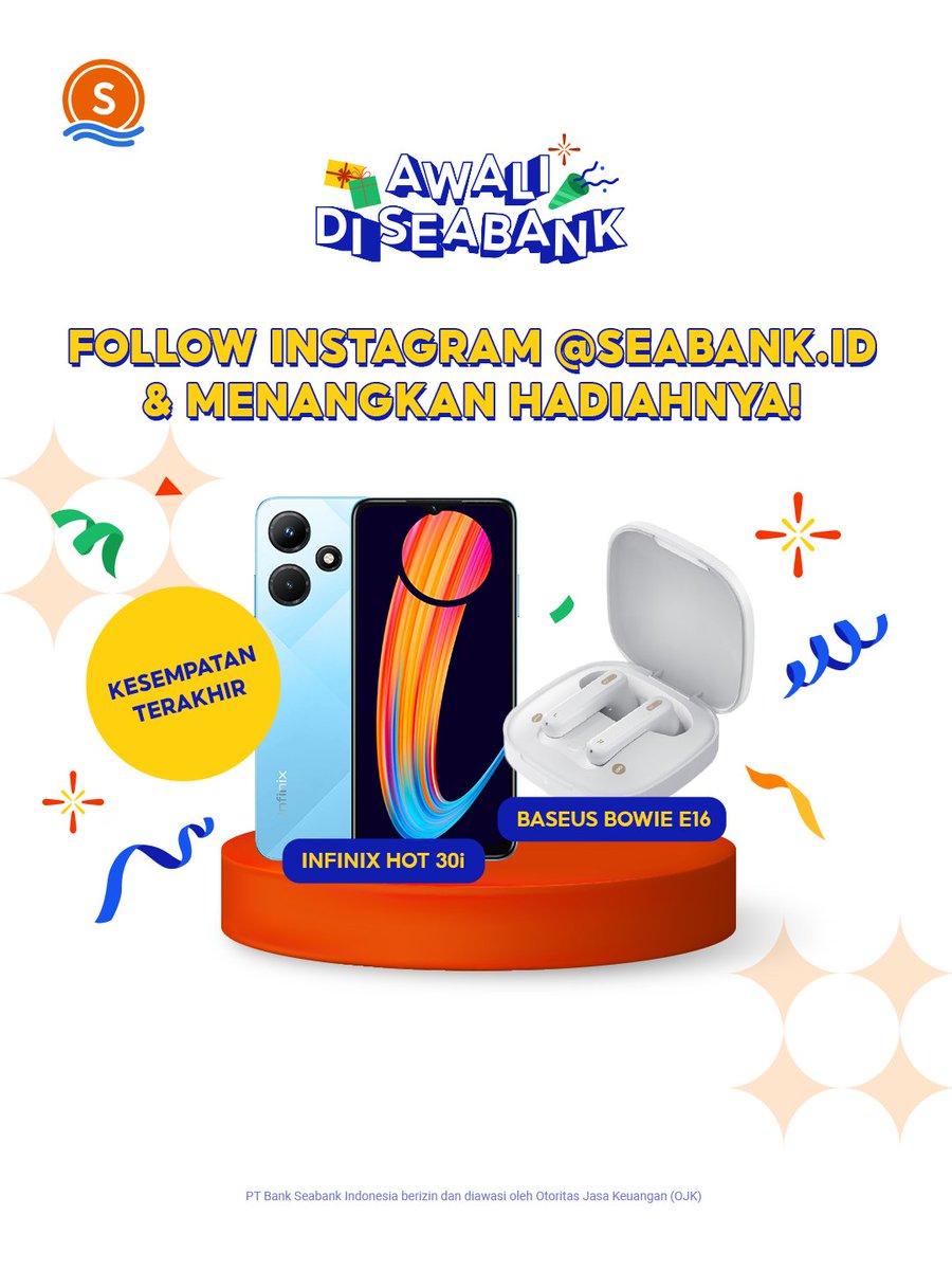 SeaBankID's tweet photo. ✨FOLLOW ISNTAGRAM SEABANK &amp; MENANGKAN HADIAHNYA!✨

Ada INFINIX HOT 10 + BASEUS BOWIE E16 yang bisa FOLLOWERS Instagram SeaBank menangkan!🤩

Buruan FOLLOW &amp; REPLY "SUDAH MIN" sebanyak-banyaknya, biar mimin catet usernamenya ✍️

MENANGKAN di sini 👉 https://t.co/6TDY6jgYyz https://t.co/ODoNswNuI6