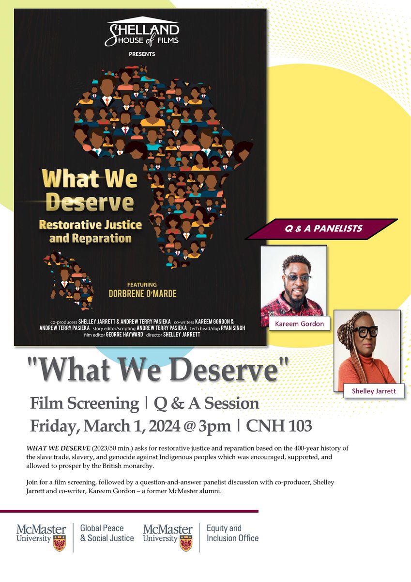 Please join us to screen, 'What We Deserve' on Friday, March 1, 2024 @ 3pm, in CNH 103, followed by a Q&A with Shelley Jarrett and Kareem Gordon as scheduled: 3:05-3:10PM ~ Introduction 3:10-4:10PM ~ Film Screening 4:10-4:40PM ~ Q&A with Panelists 4:40-4:45PM ~ Closing Remarks