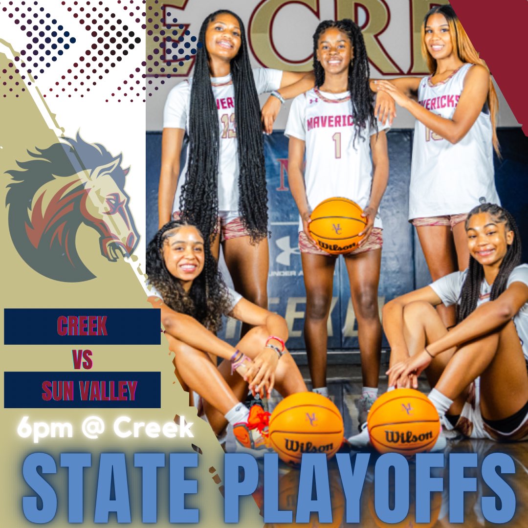 Round 1️⃣ of State Playoffs 📆 Tuesday 2/27/24 ⏰ 6pm 📍Creek Be there to support your Lady Mavs‼️ #creekgirls #6more #stateplayoffs #basketball #roundone #girlswhohoop