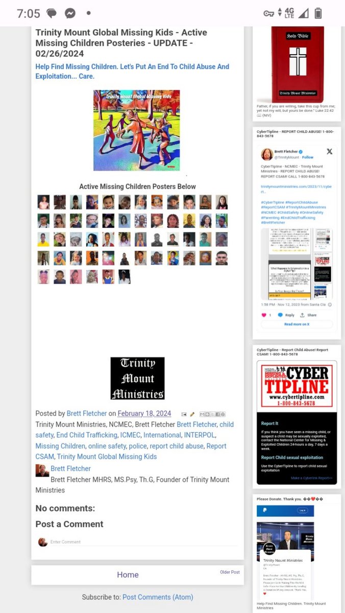 TrinityMount's tweet photo. Trinity Mount Global Missing Kids - Active Missing Children Posteries - UPDATE - 02/26/2024
https://t.co/GlVBksef7y
#TrinityMountGlobalMissingKids
#TrinityMountMinistries #MissingChildren #ChildSafety #OnlineSafety #ICMEC #INTERPOL #EndChildTrafficking #ReportChildAbuse #ReportCSAM #BrettFletcher
Trinity Mount Ministries
https://t.co/HuvwDRI6A8