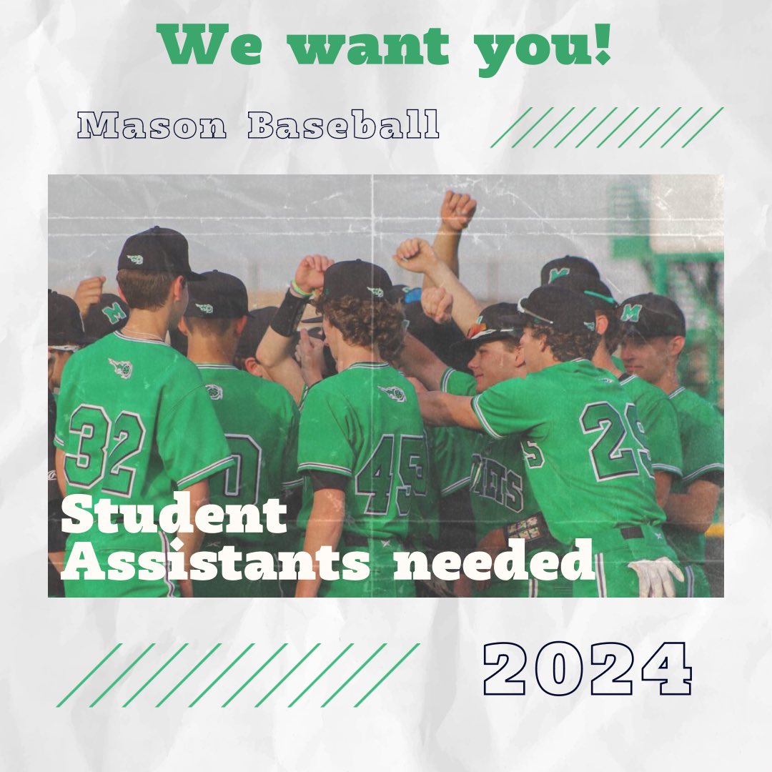 Mason Comets Baseball (@masonhsbaseball) on Twitter photo Calling all Mason High School students! MHS Baseball is looking for student assistants toโฆ
โญ๏ธ analyze data
โญ๏ธ assist coaches
โญ๏ธ support practice and game prep
โญ๏ธhelp with video analysis and day to day operations
For Information & to apply, email blyc@masonohioschools.com โพ๏ธ Calling all Mason High School students! MHS Baseball is looking for student assistants toโฆ
โญ๏ธ analyze data
โญ๏ธ assist coaches
โญ๏ธ support practice and game prep
โญ๏ธhelp with video analysis and day to day operations
For Information & to apply, email blyc@masonohioschools.com โพ๏ธ