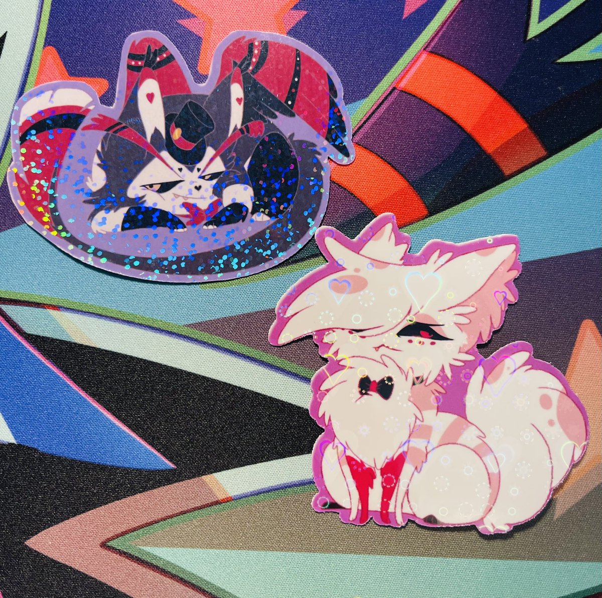 vulturefluff's tweet photo. Daddy dog and loser dog stickers.(Tho Husk just looks like Husk🤷) 
.
.
.
#HazbinHotel #HazbinHotelAlastor #HazbinHotelLucifer #HazbinHotelAngelDust #HazbinHotelHusk #fanart https://t.co/Y2H2nQqpRr