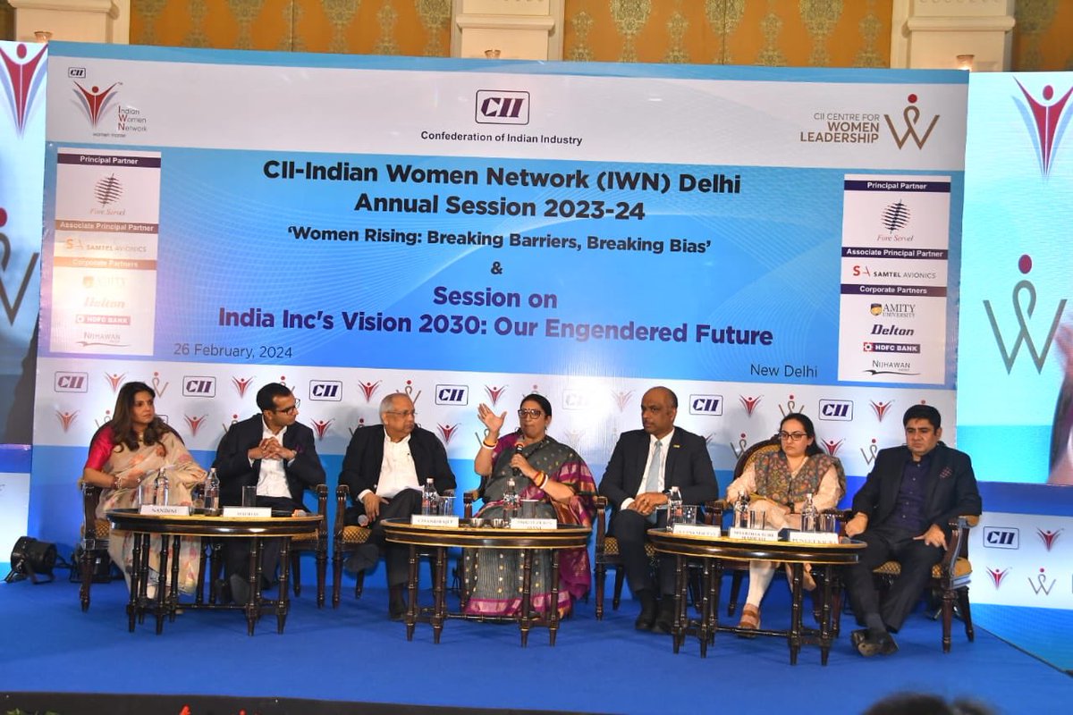 FollowCII's tweet photo. India is taking the message of  gender equality and inclusivity globally with the launch of “Alliance for Global Good - Gender equity and Equality”. Alliance focuses on sharing best practices and invest in finding more solutions that increase quality of and access to better health, education and economic opportunities to women across the globe. Gender justice has been followed by India for centuries with its belief on Vasudeva Kudumbakam. We should aim to transform the women aspirations and focus on women ambition. - @smritiirani, Hon'ble Minister for @MinistryWCD & @MOMAIndia, while delivering the keynote address at the @CII_IWN Delhi Annual Day session.
@CIICWL