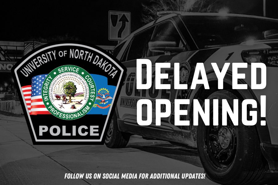 University of North Dakota Police (@undpolicedept) on Twitter photo The <a href="/UofNorthDakota/">U of North Dakota</a> will close tonight at 10:00 PM & will have a delayed opening until 10:00 AM on Tuesday February 27th due to anticipated weather conditions. Essential personnel should report as normally scheduled. #BestCopsAround The <a href="/UofNorthDakota/">U of North Dakota</a> will close tonight at 10:00 PM & will have a delayed opening until 10:00 AM on Tuesday February 27th due to anticipated weather conditions. Essential personnel should report as normally scheduled. #BestCopsAround