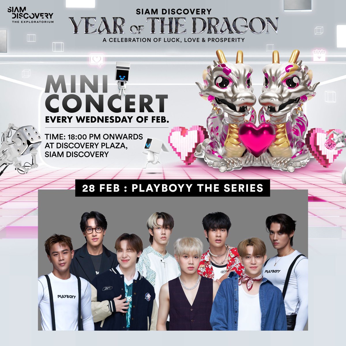 วันที่ 28 กุมภาพันธ์ พบกับ นักแสดงจาก PLAYBOYY THE SERIES

#PLAYBOYYTHESERIES #PLAYBOYYTHESERIESxSIAMDISCOVERY  #LoveofDiscovery

⏰ เริ่ม 18:00 น. เป็นต้นไป
📍ที่ Discovery Plaza ชั้น G
#SiamDiscovery  #comeplaywithus