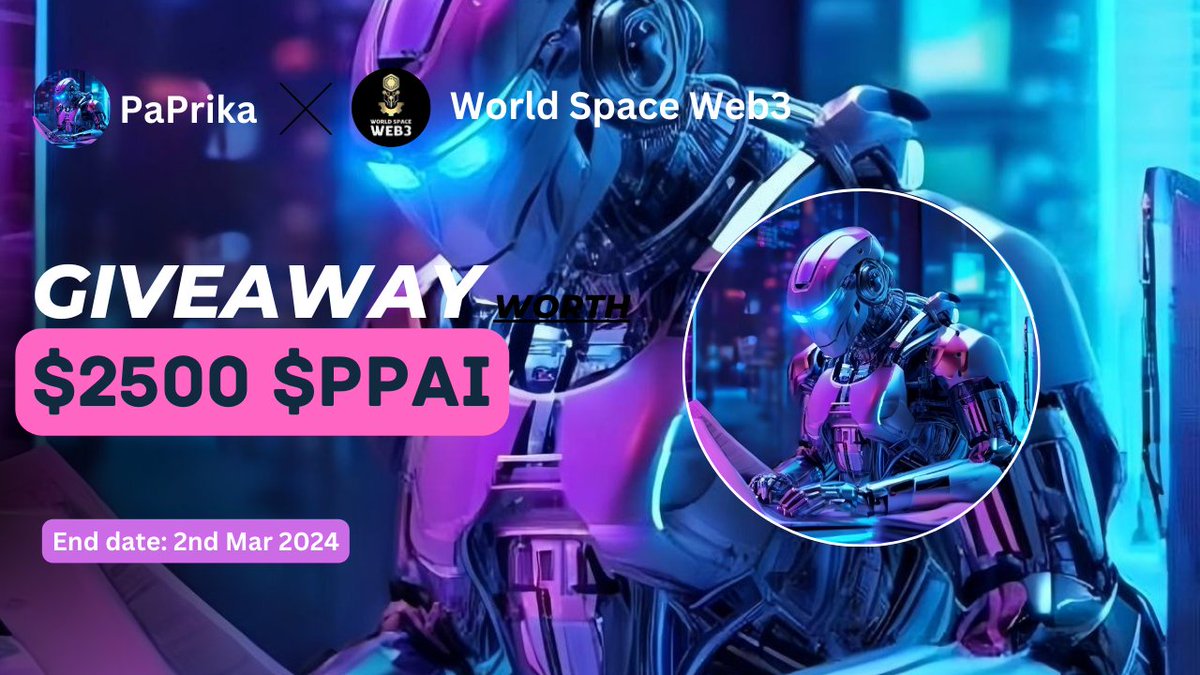 🤝 New Partnership Announcement

🎁 Giveaway : $2500 Worth of #PPAI For 400 Winners

➡ To Enter -
1⃣ Follow <a href="/PPAI_Ai/">PaPrika</a> &amp; <a href="/WorldSpaceWeb3/">World Space Web3</a>
2⃣ Like, RT, Tag 3 Friends 
3⃣ Comment Your Metamask Address

⏳End: 2nd FEB 

#BTC    #Airdrop #Giveaway #Crypto #BRC20 #DYOR #USDT #Token