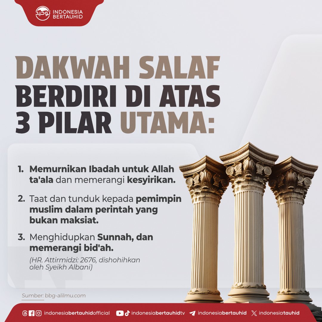 indonesiatauhid's tweet photo. Dakwah Salaf itu berdiri di atas 3 pilar utama. Apa saja itu? 

#Salafi #sunnah https://t.co/Dejh7WE4E1