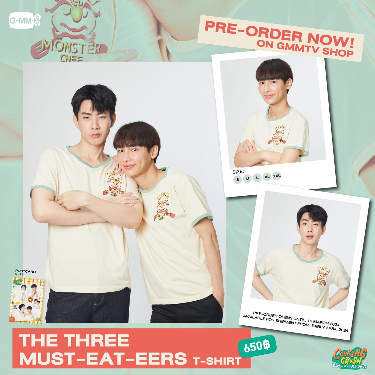 THE THREE MUST-EAT-EERS T-SHIRT | COOKING CRUSH is so cool you can’t help but want to pre-order. gmm-tv.com/shop/the-three… Pre-order opens now until March 10, 2024. All purchase orders will be shipped sequentially starting from early April 2024. #CookingCrushSeries #GMMTV
