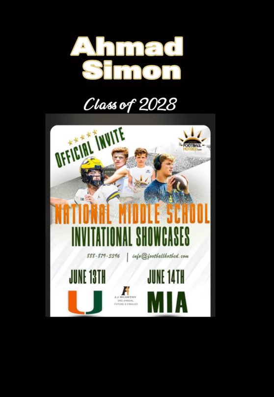 Ahmad Simon (@ahmadsimon_3) on Twitter photo Blessed to receive an invite to the <a href="/CanesFootball/">Miami Hurricanes Football</a> camp <a href="/scouts_com/">RecruitList</a> <a href="/FBUcamp/">Football University</a> <a href="/kybigthings/">Big Things Kentucky on YouTube</a> <a href="/On3Recruits/">Follow @Rivals</a> <a href="/247Sports/">247Sports</a> Blessed to receive an invite to the <a href="/CanesFootball/">Miami Hurricanes Football</a> camp <a href="/scouts_com/">RecruitList</a> <a href="/FBUcamp/">Football University</a> <a href="/kybigthings/">Big Things Kentucky on YouTube</a> <a href="/On3Recruits/">Follow @Rivals</a> <a href="/247Sports/">247Sports</a>