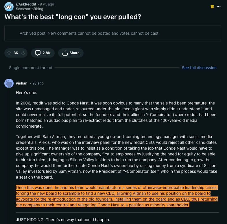Reddit's S-1 tells a pretty entertaining governance story if you give this old Yishan comment any credence and consider the ongoing issues at OpenAI.