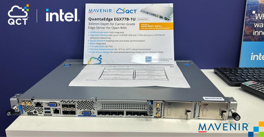 Together with @mavenir and @Intel5GNetworks, @QuantaQCT introduces its #QuantaEdge EGX 77B-1U, a flexible, robust, and cost-effective industry DU with 300mm ultra-short depth and Intel vRAN Boost to meet various #OpenRAN deployment requirements. bit.ly/3Th2E6A #MWC24