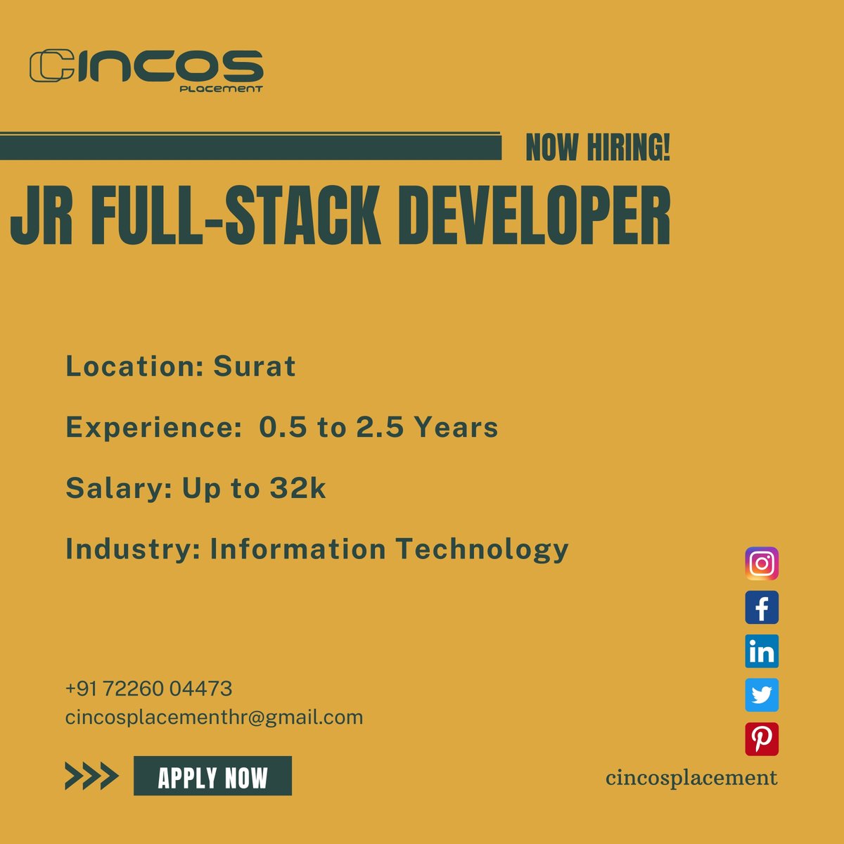 cincosplacement's tweet image. Opportunity alert! Join as a Junior Full Stack Developer. With Best IT Placement Consultant in Surat.
Contact Us
Phone : +91 7226004473
#JuniorFullStackDeveloper #SuratJobs #TechTalent #CareerAdvice #BestITPlacementCompanyInSurat #BestITPlacementAgencyInSurat