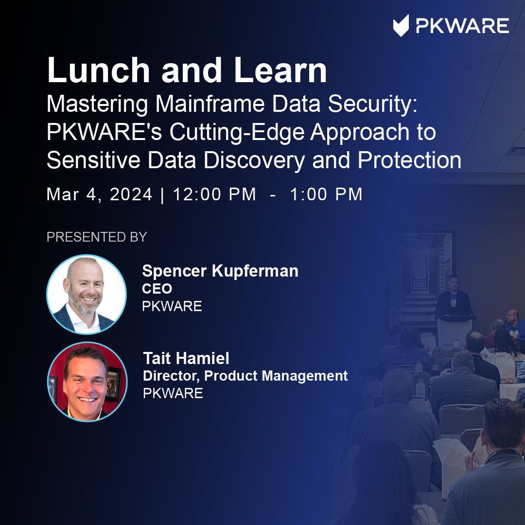 PKWARE's tweet image. Join PKWARE&apos;s experts, Spencer Kupferman and Tait Hamiel, for an interactive lunch and learn session about PKWARE&apos;s groundbreaking strategies for precise data discovery and safeguarding sensitive data on #mainframes.

Learn more at - bit.ly/3OYfZxV

#SHAREOrl2024