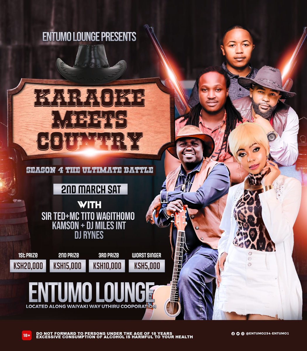 We will be making moments matter this time around with an epic event💯 Invite all your friends and family and let us party. En-tumo Lounge ⏩Another Place......Another World⏪ #entumo254 #entumolounge #waiyakiwaysfinest #karaokemeetscountryseason4 #theultimatekaraokebattle