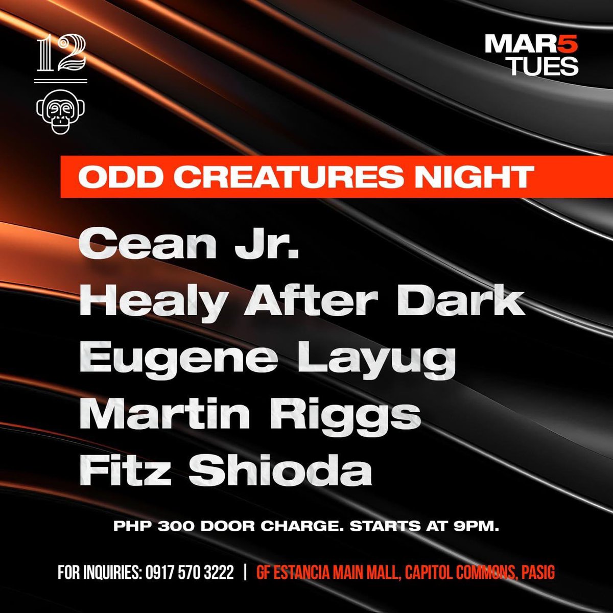 iamjamesbanaag's tweet photo. Tara, 12 Monkeys tayo sa March 5! Weβve got Healy After Dark, Eugene Layug, Martin Riggs, Fitz Shioda and Cean Jr. in the lineup! ππΌ
#OddCreaturesNight https://t.co/9l2BfqwpkE