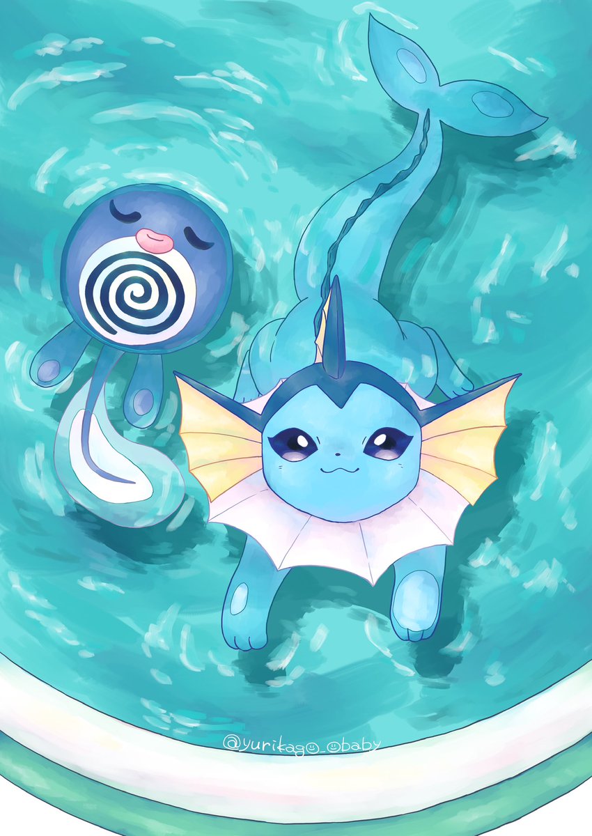 lapras ,piplup ,vaporeon pokemon (creature) no humans water smile open mouth afloat swimming  illustration images