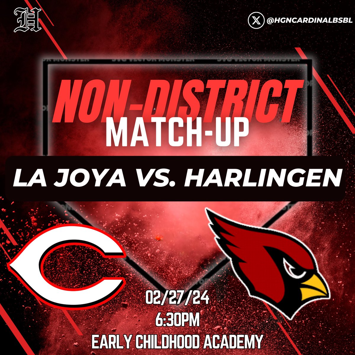 eddiejf10's tweet image. Show up and be loud! Support our boys as we take on the Coyotes! 🔥⚾️ #CardinalGrit #WINReps 

@HCISD_Athletics 
@HHSBaseball2024 
@HgnCardinalBsbl 
@HarlingenHS