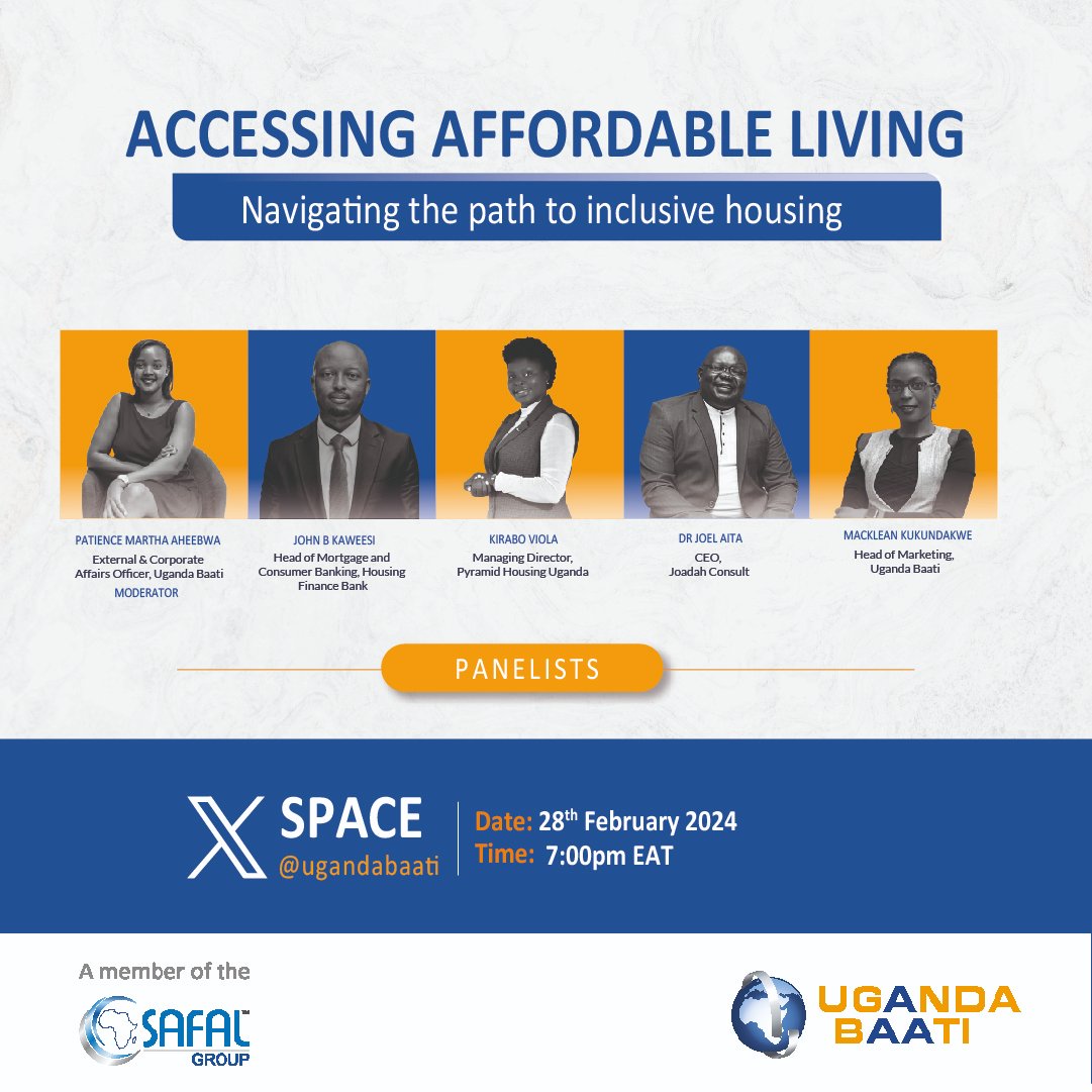 Join us for a transformative dialogue on "Accessing Affordable Living."
Dive into an insightful discussion with our esteemed panelists as we navigate the path to cost-effective housing solutions.
📅 - 28th February 2024
🕖 - 7:00pm EAT
📍- x.com/i/spaces/1ZkKz…

Be a part of