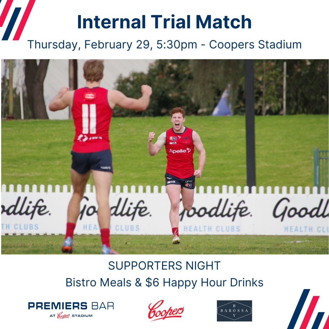 Internal Trial this Thursday 🔴🔵

Why not pop down to The Premiers Bar, have a meal and a Happy Hour drink for $6... and get a glimpse of how our boys are stacking up.

#RememberMore24